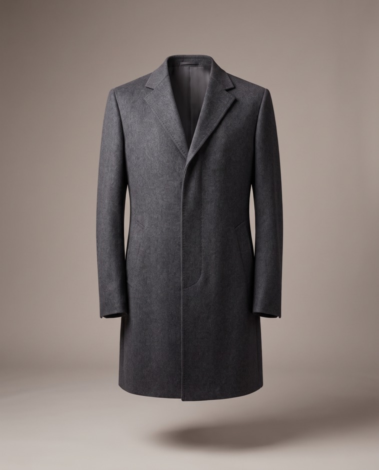 Nord Fjord charcoal wool overcoat shown from the front